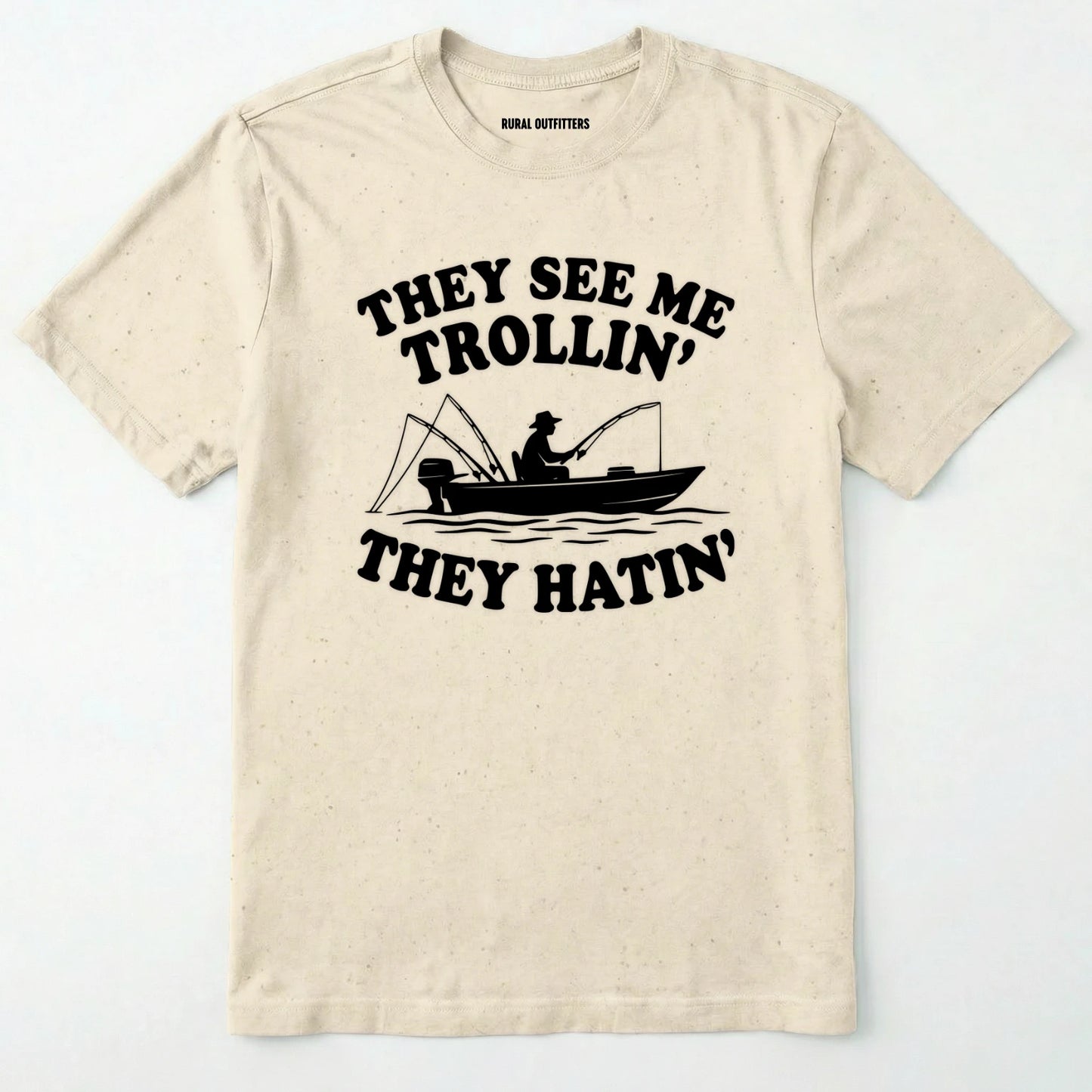 Natural t-shirt with black graphic and text on a white background