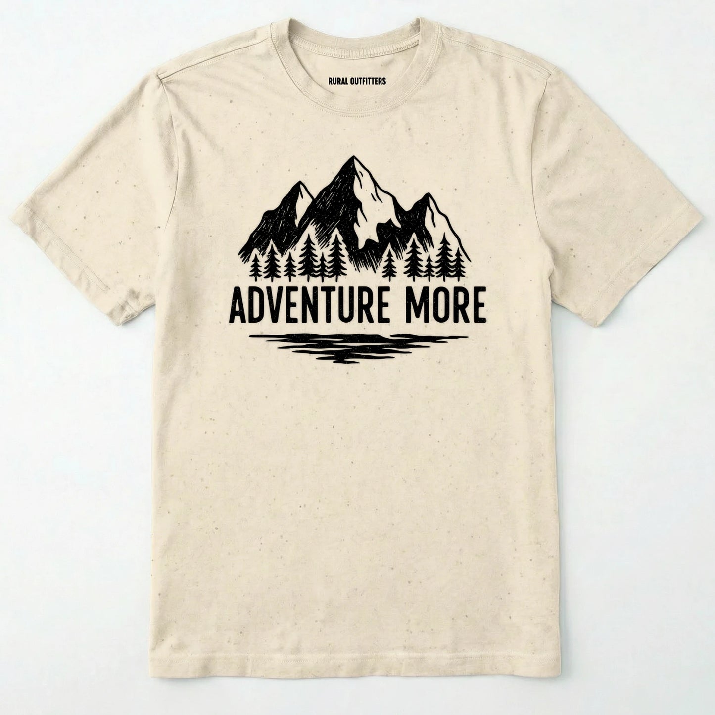 Natural adventure t-shirt with white mountain and tree graphic on a soft cotton tee