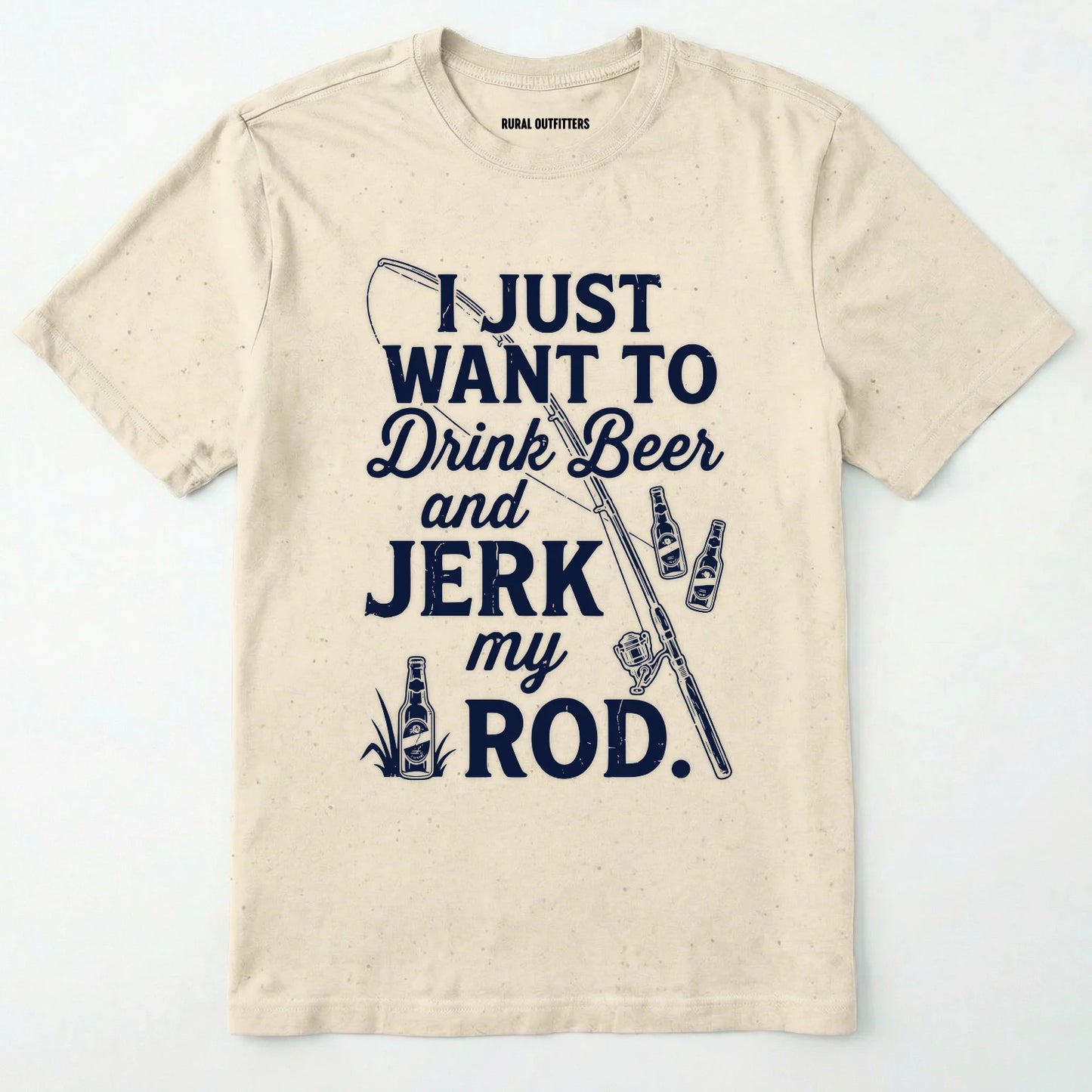 Natural t-shirt with royal text and graphics on a white background