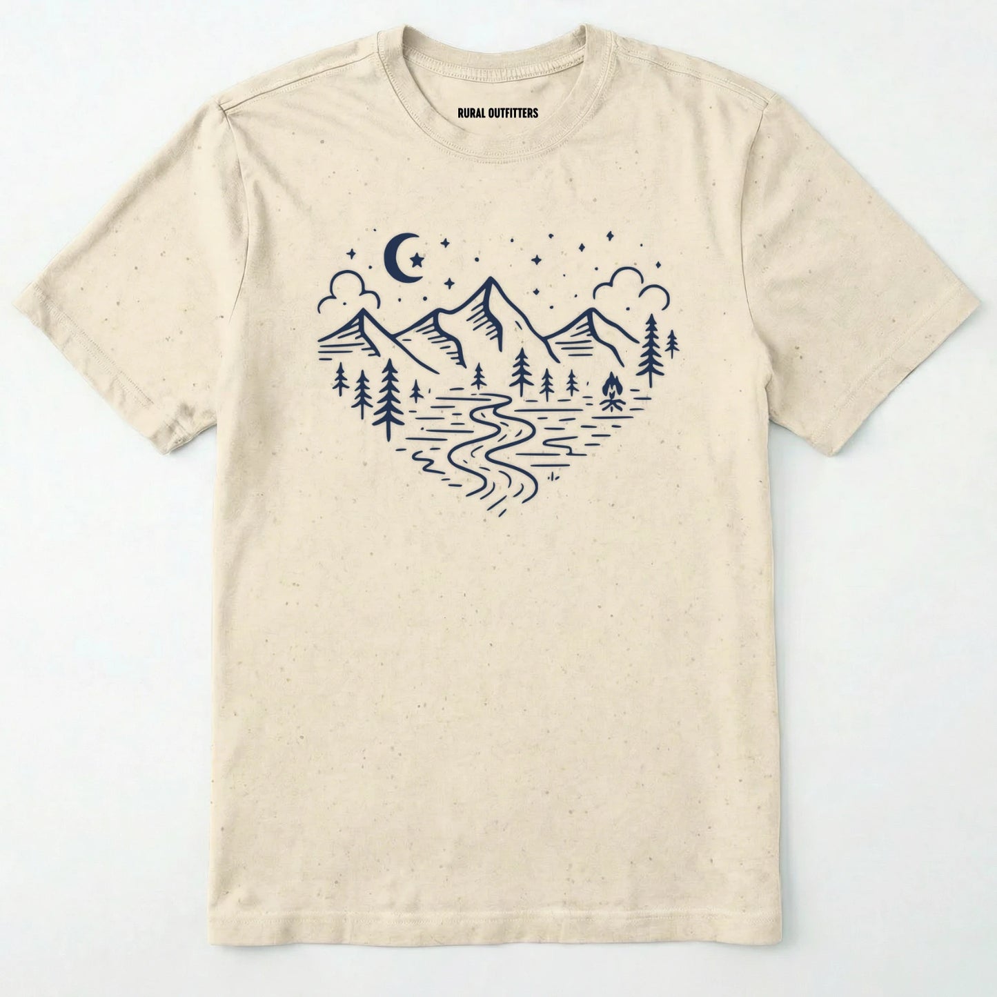 Natural love nature t-shirt with mountain and forest heart graphic on a white background.