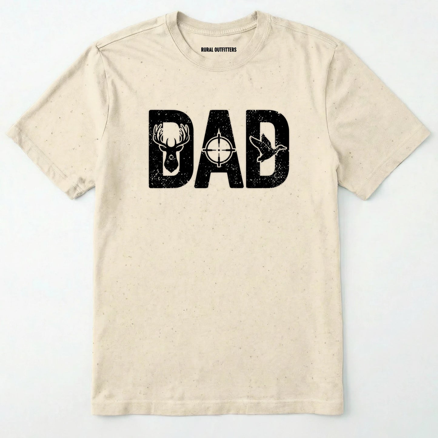 Natural t-shirt with 'dad' and deer design on a white background