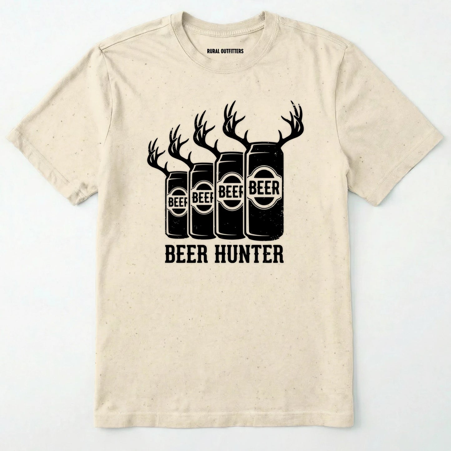 Natural t-shirt with 'beer hunter' graphic design on a white background