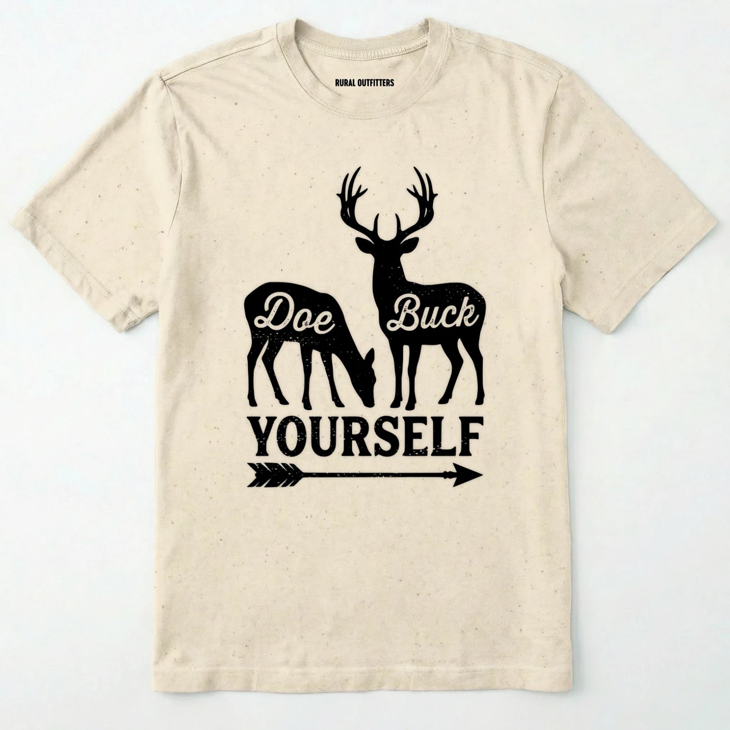 Natural t-shirt with white graphic of deer and text 'doe buck yourself' on a white background