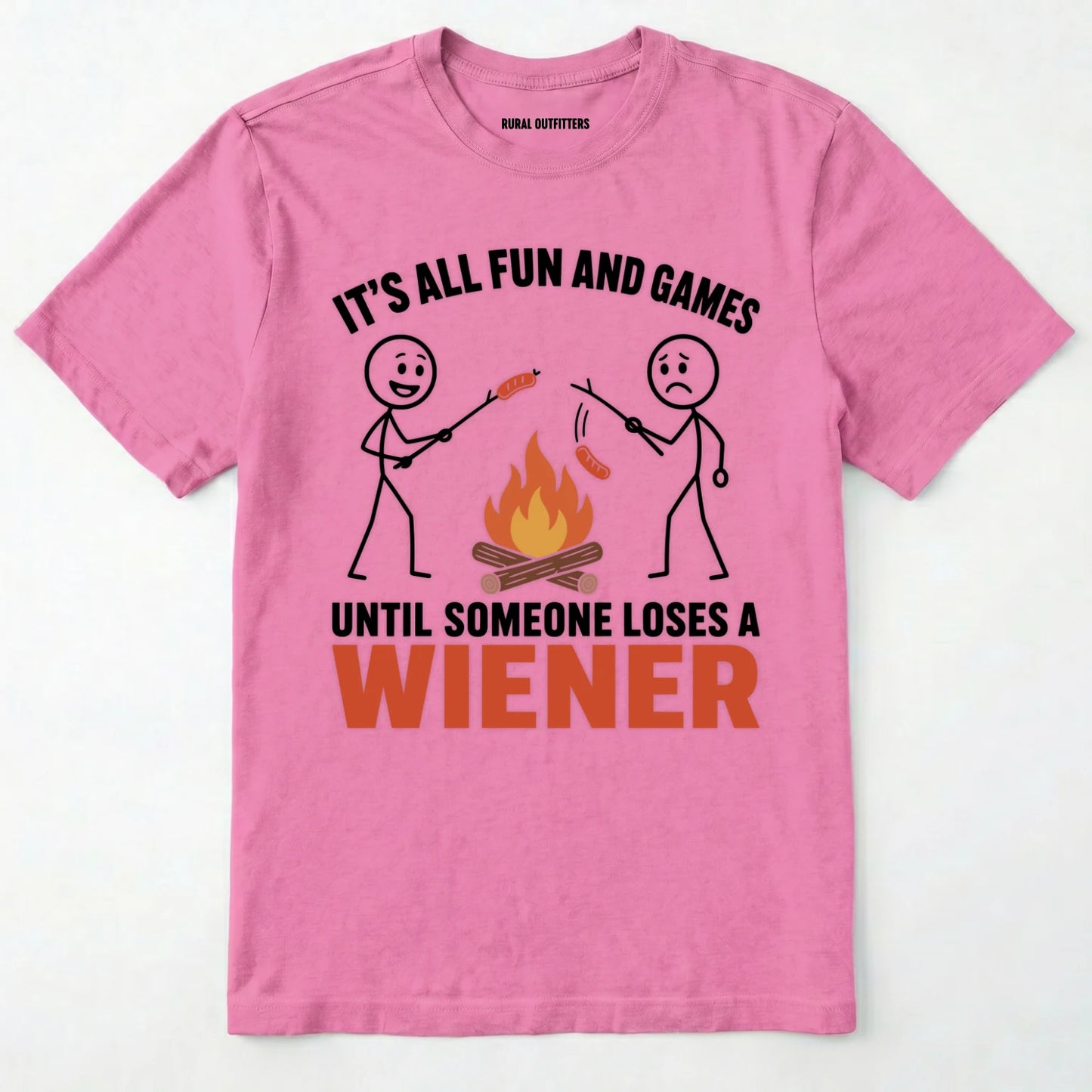 Azalea funny wiener shirt with humorous campfire graphic and text on a white background