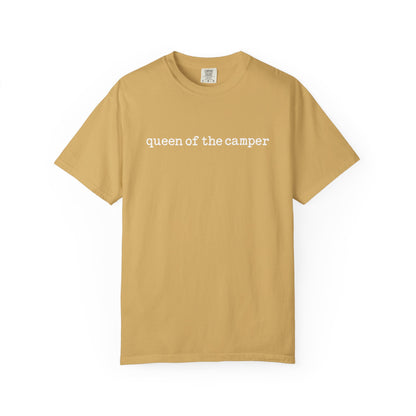Mustard t-shirt with a small graphic on a white background