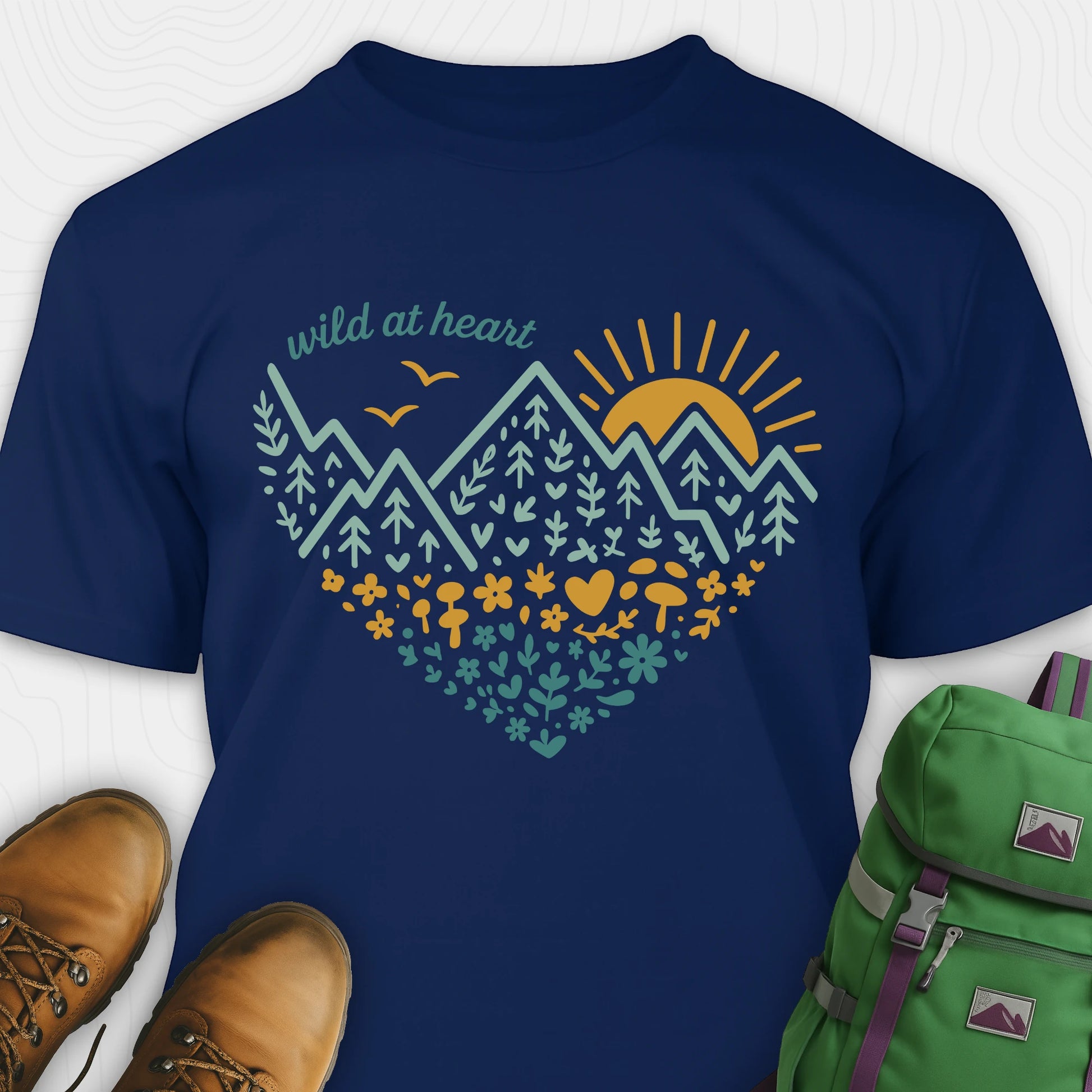 Navy wild at heart t-shirt featuring nature inspired heart graphic
