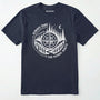 Navy always take the scenic route t-shirt with compass graphic and text on a white background.