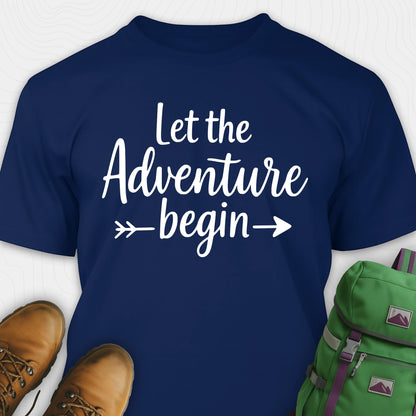 Navy let the adventure begin shirt with inspirational quote design