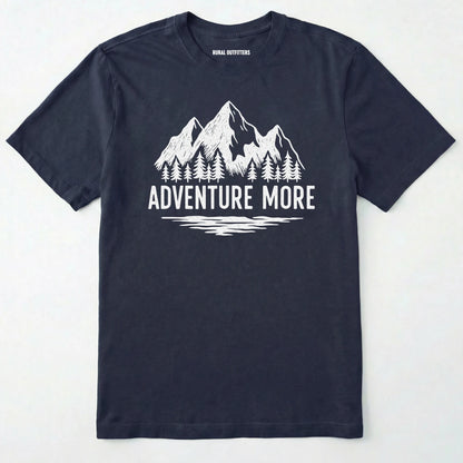 Navy adventure t-shirt with white mountain and tree graphic on a soft cotton tee