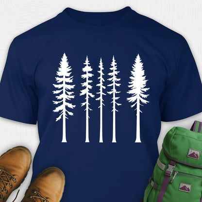 Navypine t-shirt with minimalist white tree silhouettes