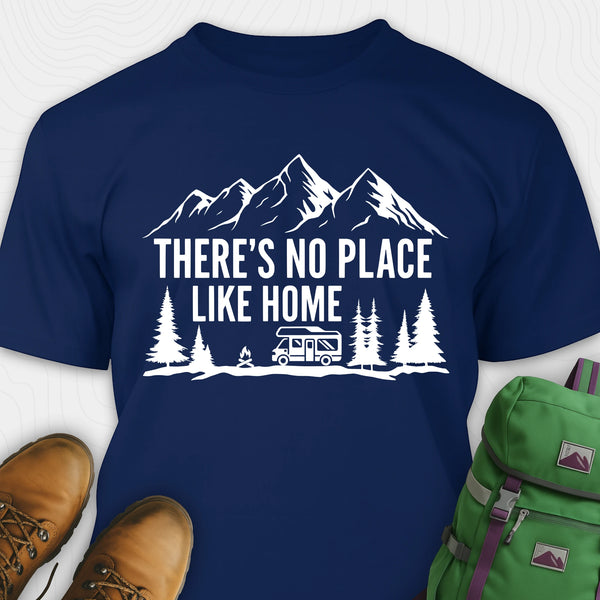 Navy theres no place like home shirt with camper and mountain graphic