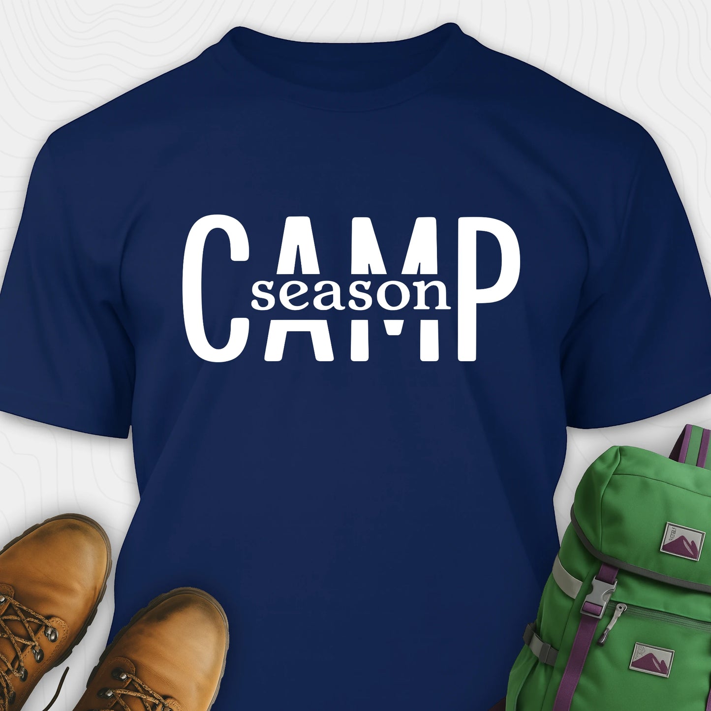 Navy Camp Season shirt in simple bold text