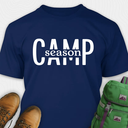 Navy Camp Season shirt in simple bold text