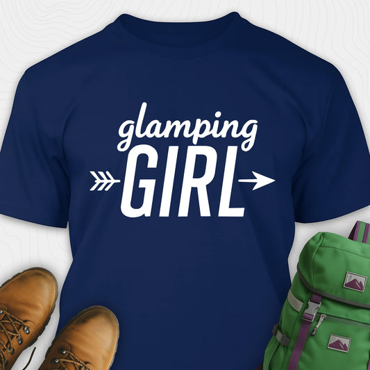 Navy glamping girl t-shirt with arrow design