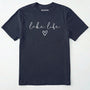 Navy lake life shirt with 'lake life' text and heart graphic.