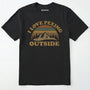 Black T-shirt with 'i love peeing outside' graphic design on a white background