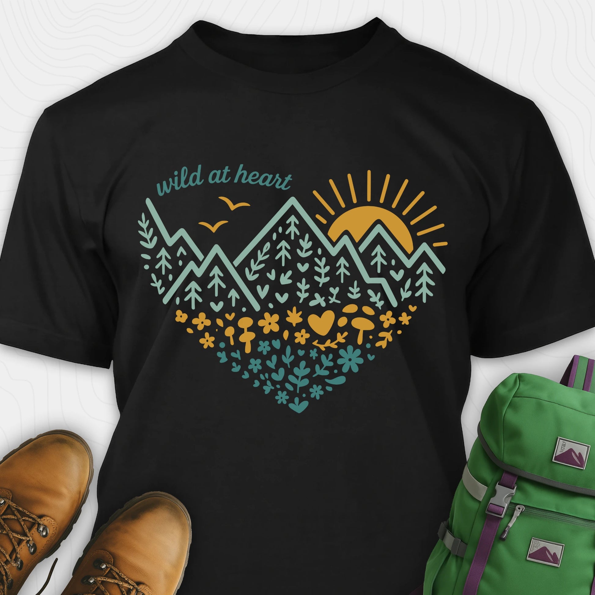 Black wild at heart t-shirt featuring nature inspired heart graphic