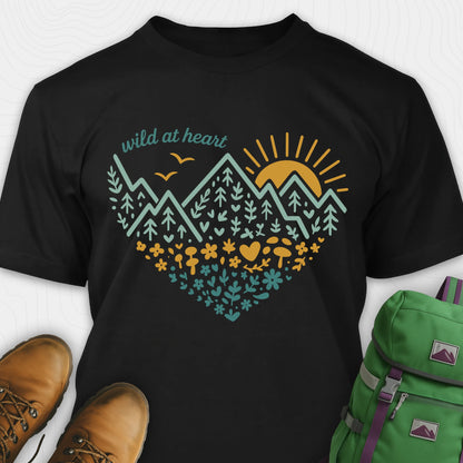Black wild at heart t-shirt featuring nature inspired heart graphic