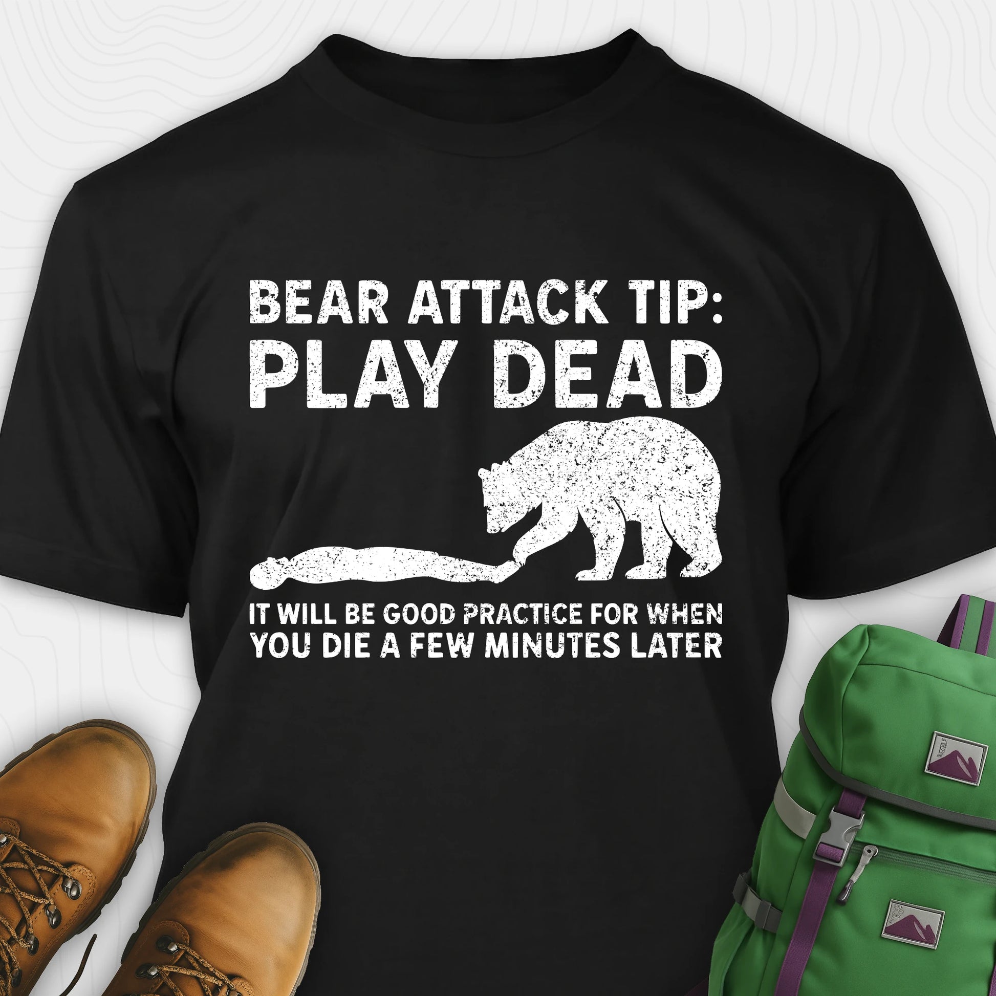 Black bear tee shirt with bear graphic and humorous text on a white background
