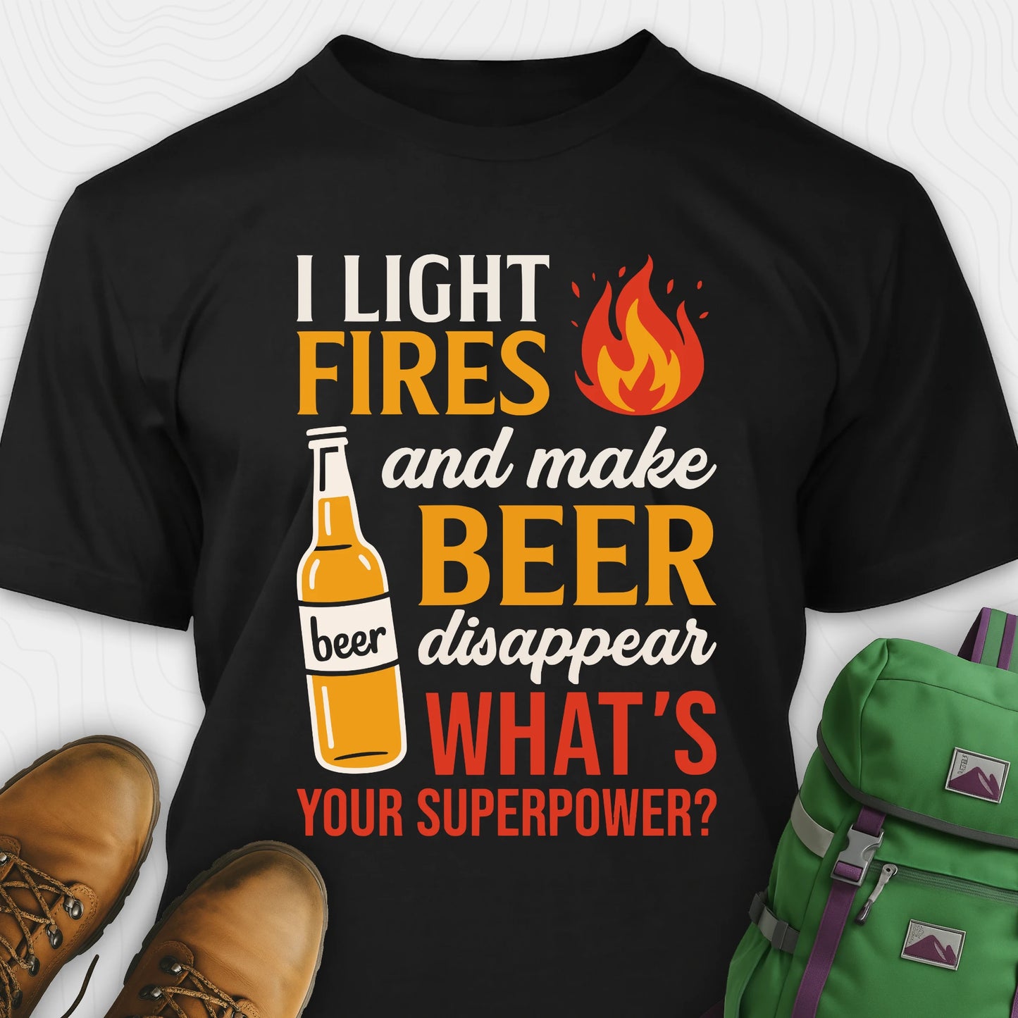 Black funny beer shirt featuring fire and beer bottle graphic