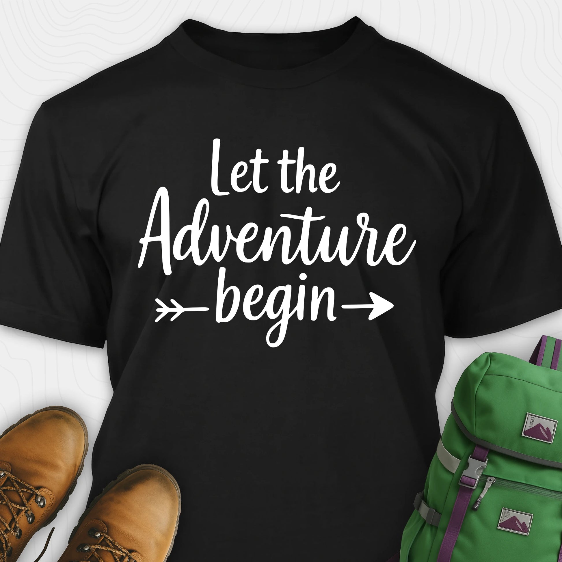 Black let the adventure begin shirt with inspirational quote design
