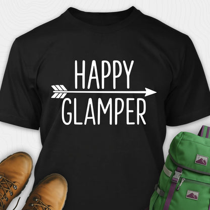 Black happy glamper shirt with arrow graphic
