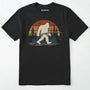 Black bigfoot fishing shirt with retro forest background