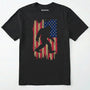 Black bigfoot american flag shirt featuring patriotic grunge background