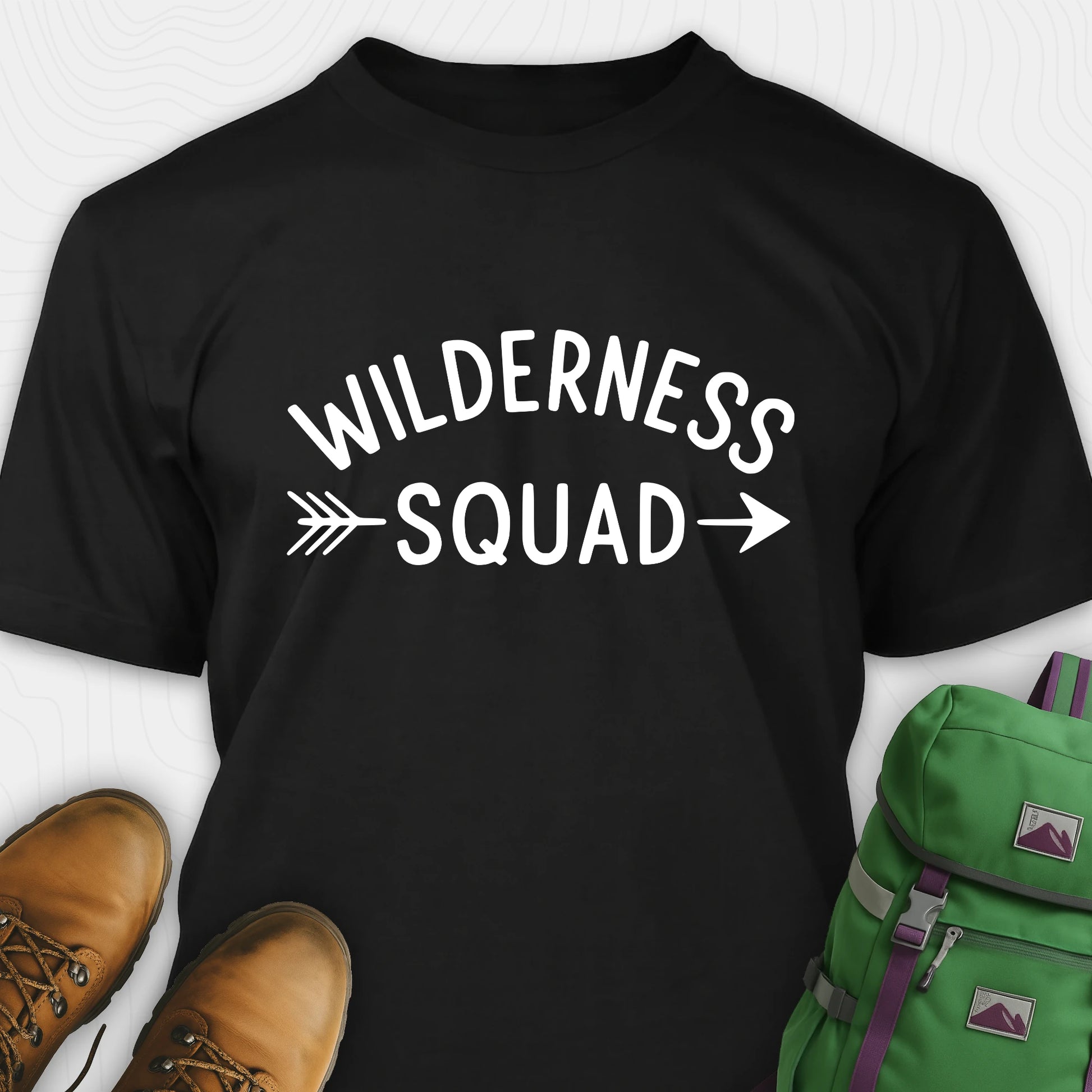 Black wilderness t-shirt with simple arrow graphic