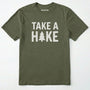 Military Green t-shirt with 'take a hike' text on a white background