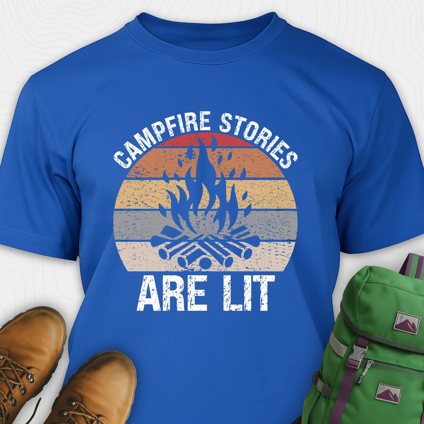 Blue campfire stories are lit t-shirt with campfire and retro design