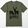 Military Green t-shirt with white graphic of deer and text 'doe buck yourself' on a white background