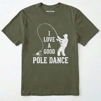 Military Green t-shirt with white graphic and text on a white background