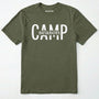 Military Green camp season shirt in simple bold text on a white background.