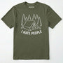 Military Green i hate everybody t-shirt with tent and pine tree graphic on a white background.