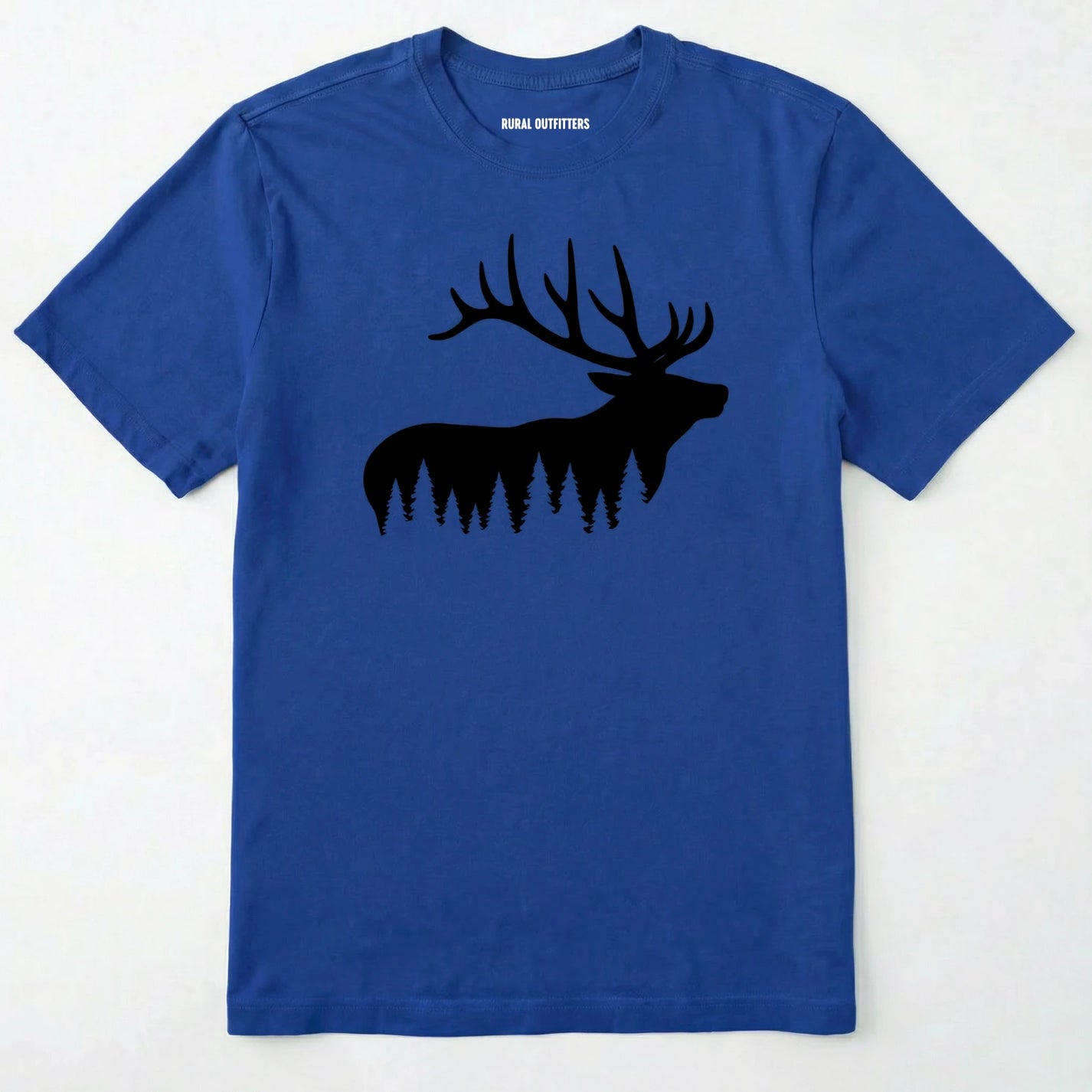 Royal elk shirt with black elk silhouette design on a white background.