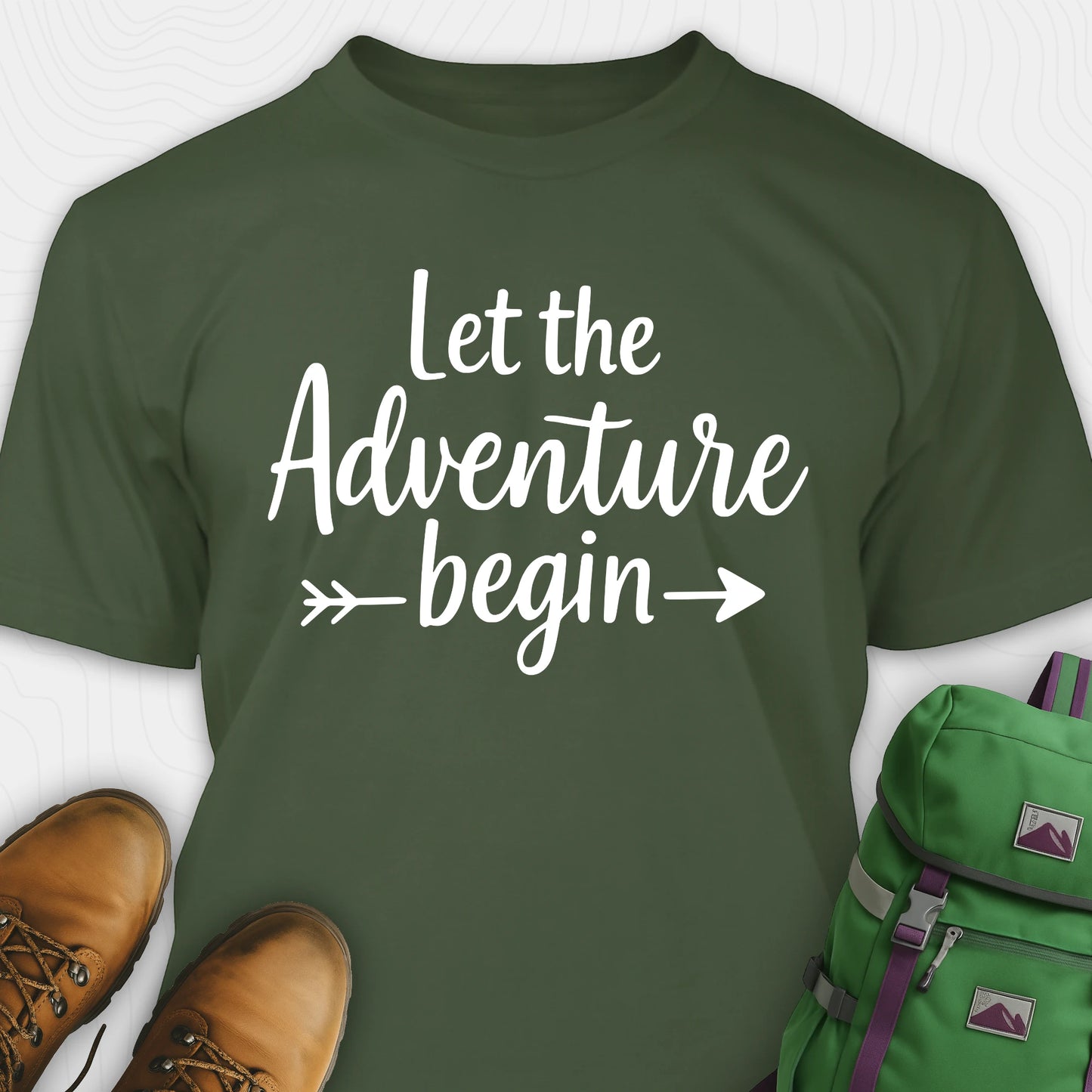 Green let the adventure begin shirt with inspirational quote design