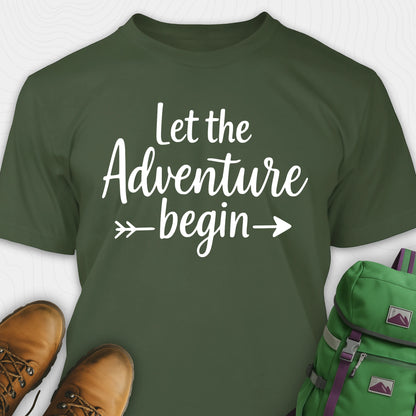 Green let the adventure begin shirt with inspirational quote design