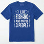 Royal t-shirt with white text and fishing graphics on a white background