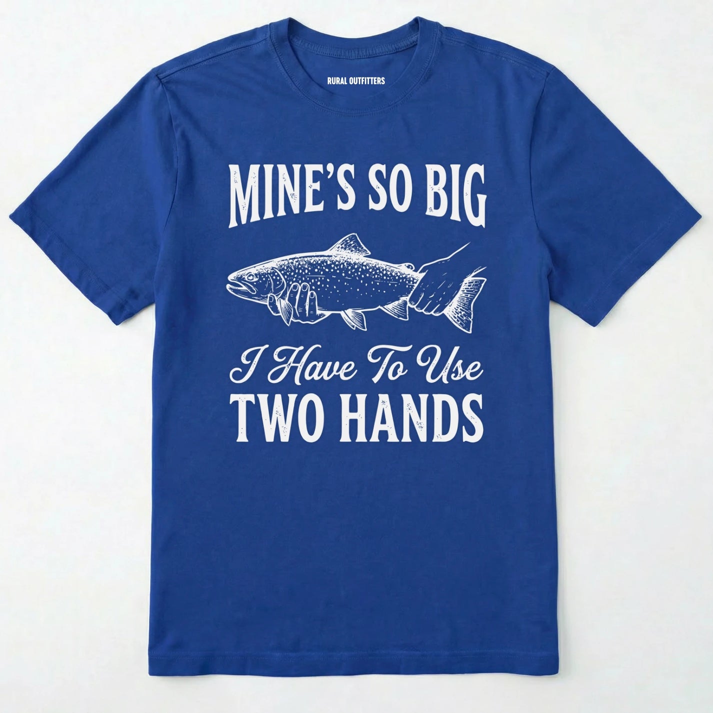 Royal t-shirt with a fish graphic and text on a white background
