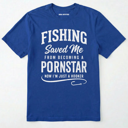 Royal t-shirt with white text on a white background