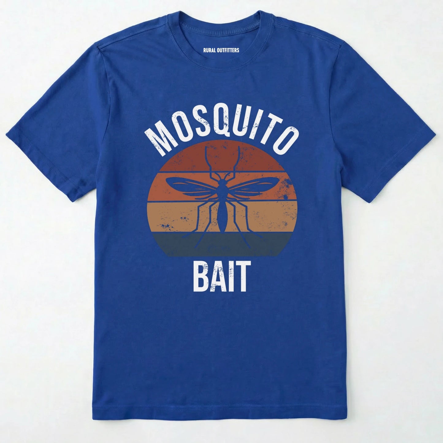 Royal mosquito shirt with mosquito graphic and 'mosquito bait' text on a white background