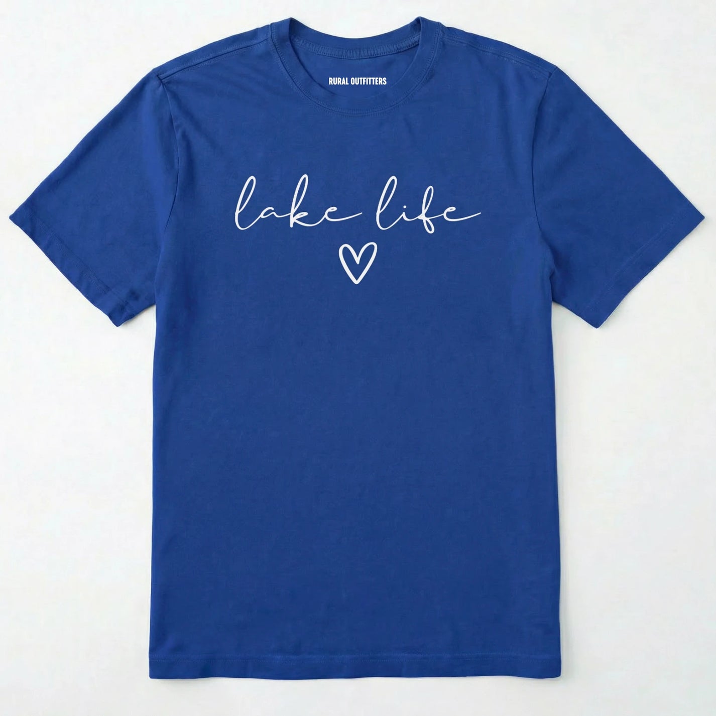 Royal lake life shirt with 'lake life' text and heart graphic.