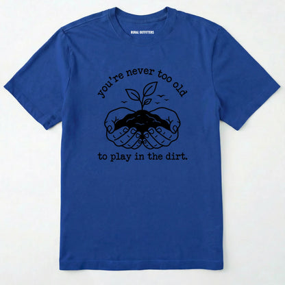 Royal t-shirt with black graphic and text on a white background