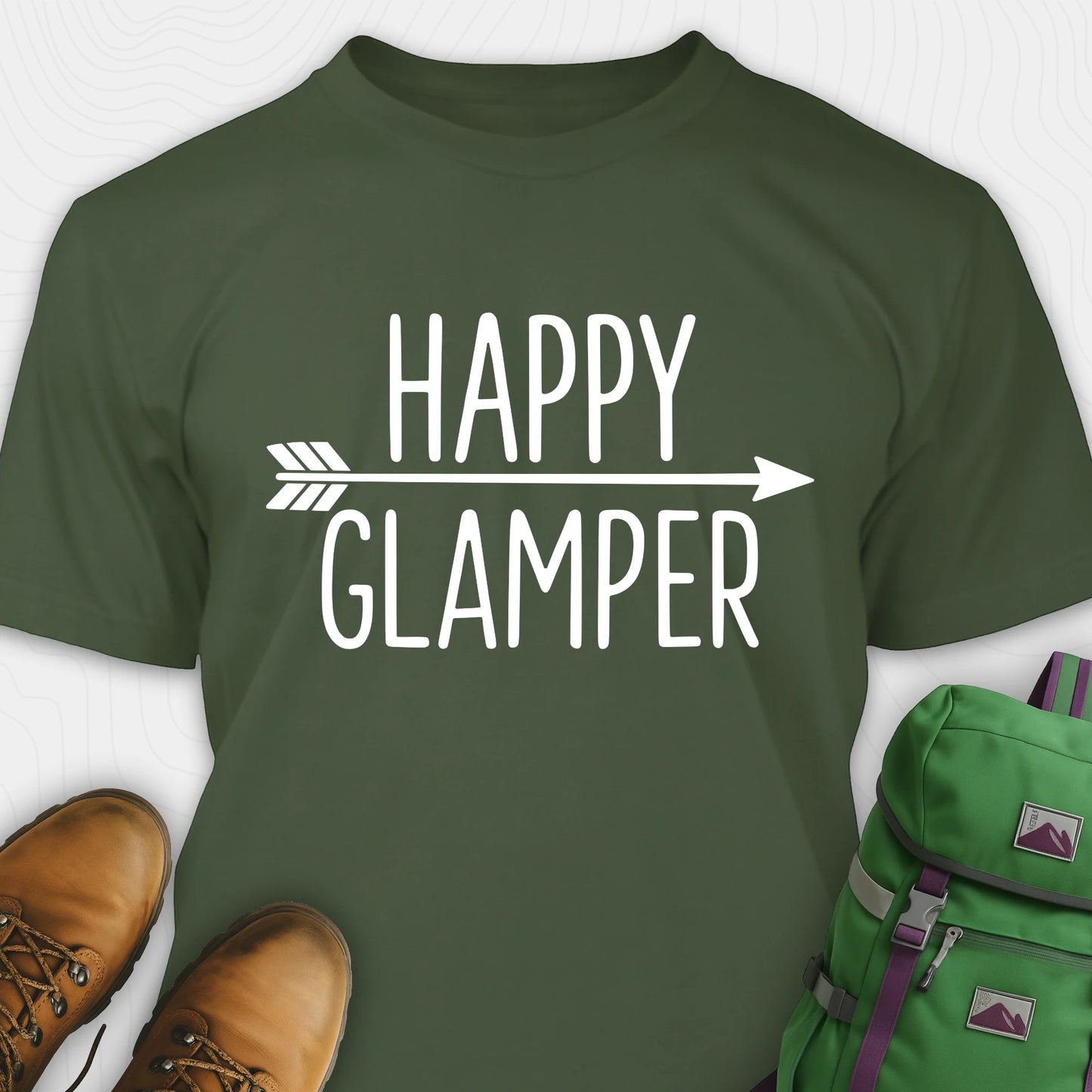 Green happy glamper shirt with arrow graphic