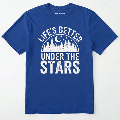 Royal life's better under the stars t-shirt with forest and moon graphic on a white background.