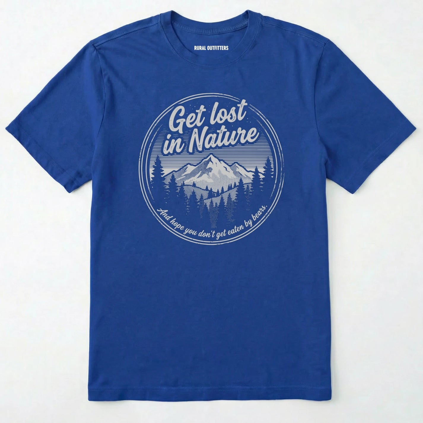 Royal t-shirt with nature-themed graphic and text on a white background