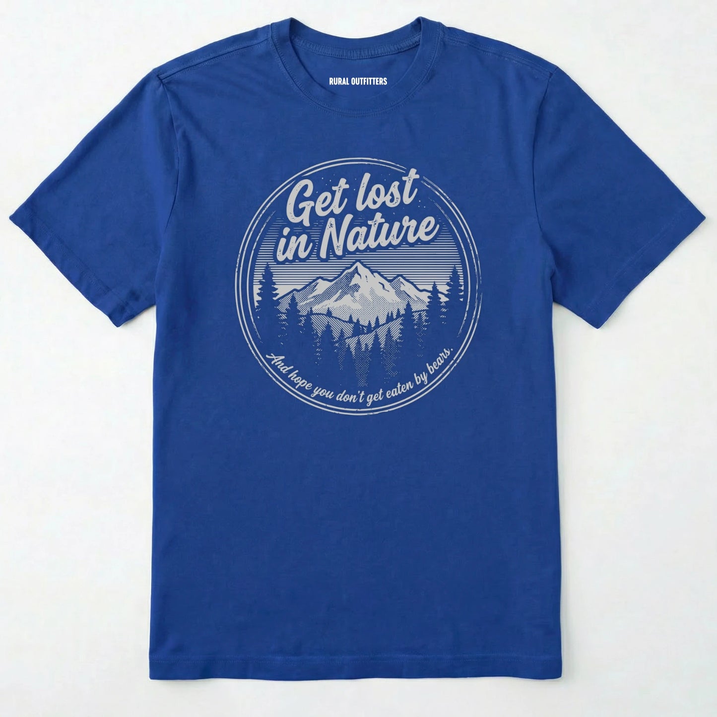 Royal t-shirt with nature-themed graphic and text on a white background
