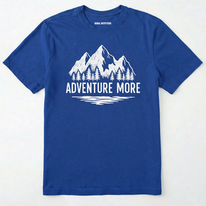 Royal adventure t-shirt with white mountain and tree graphic on a soft cotton tee