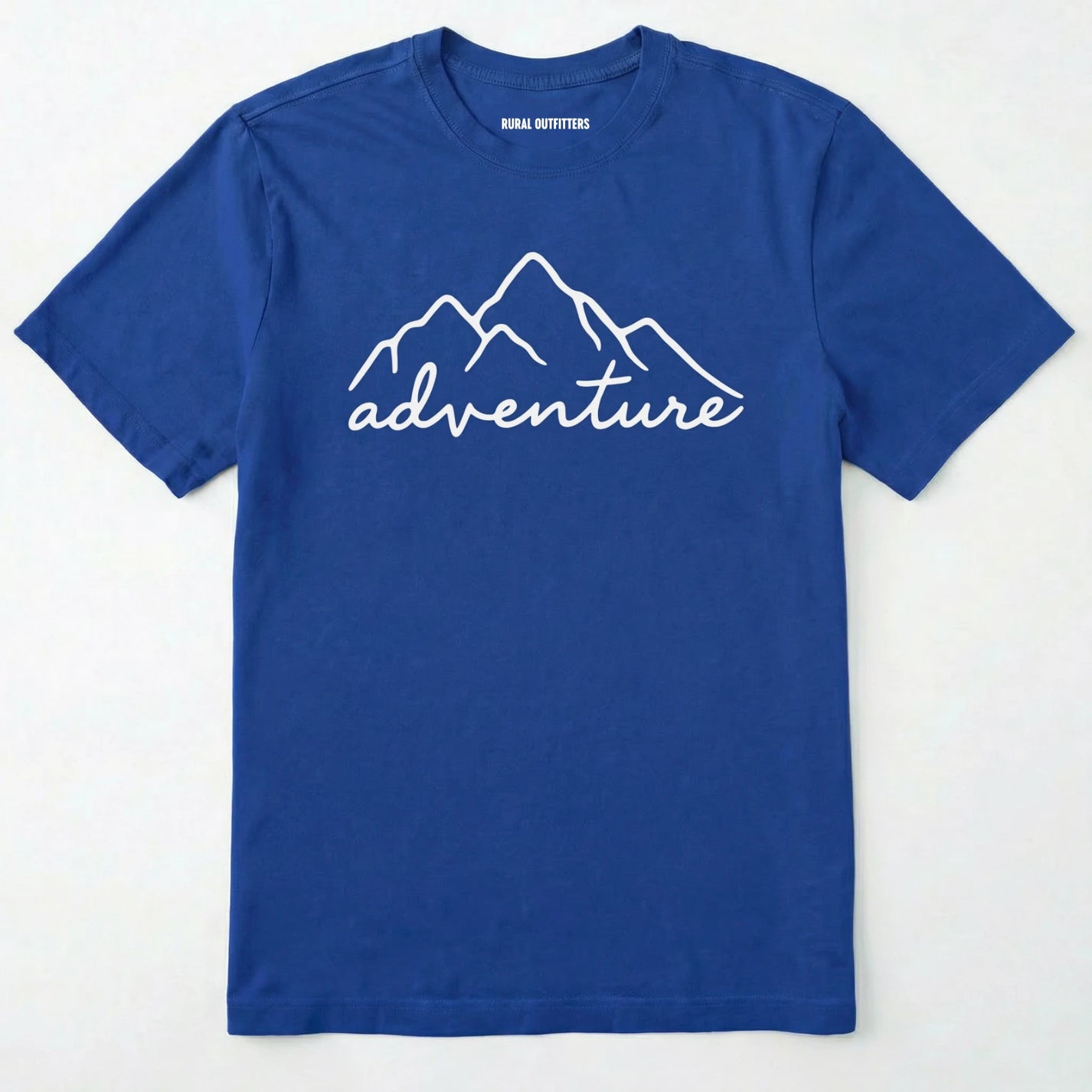Royal adventure shirt with mountain design and 'adventure' text on a white background.